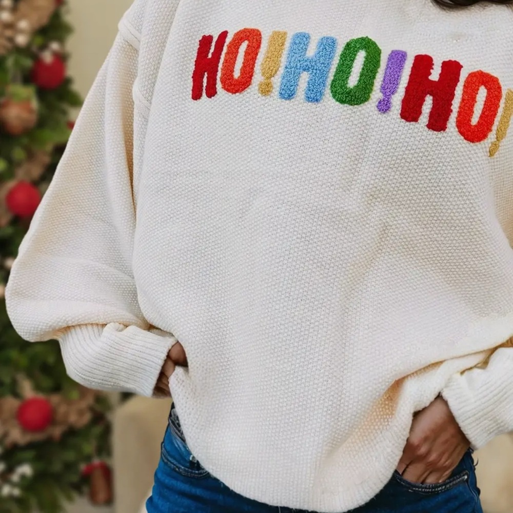NEW Festive 'Ho Ho Ho' Holiday Sweater w/ Merry Christmas On The Back